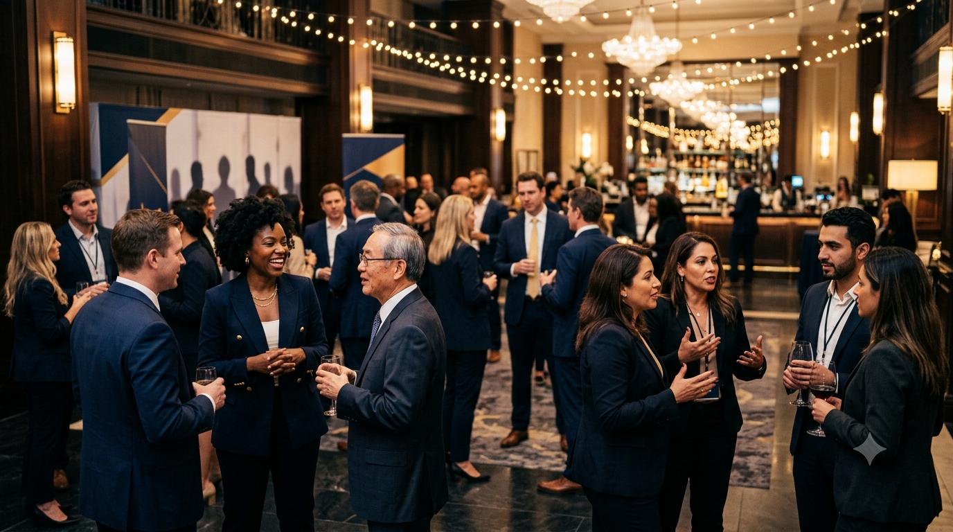 Diverse delegates networking at a summit